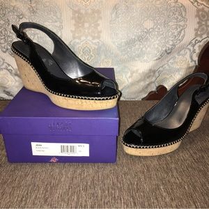 STUART WEITZMAN Cork Wedges JEAN Slingback BLACK - Sz 9.5 M Spain NEW!
